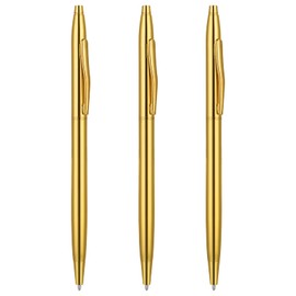 TIESOME Ballpoint Pens, 3 Pack Slim Stainless Steel Metallic Retractable Pens Black Ink 1 mm Nice Gift for Business Office Students Teachers Wedding Christmas (Gold)