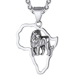 Richsteel Africa Necklace Pendant African Map Jewellery For Women Stainless Steel Silver Lion Necklace Men