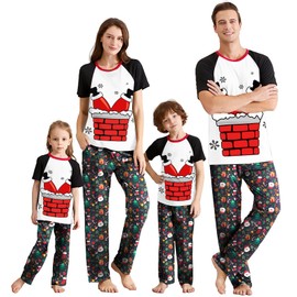 IFFEI Christmas Pajamas for Family Matching PJ's Sets with Christmas Pattern Short Sleeve Tee and Pants with Pocket Pet Size S White-red