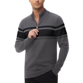 MAGCOMSEN Sweaters for Men Quarter Zip Pullover Warm Sweaters Zip Up Pullover Sweater Winter Golf Sweaters Striped Sweatshirts Dark Grey,2XL