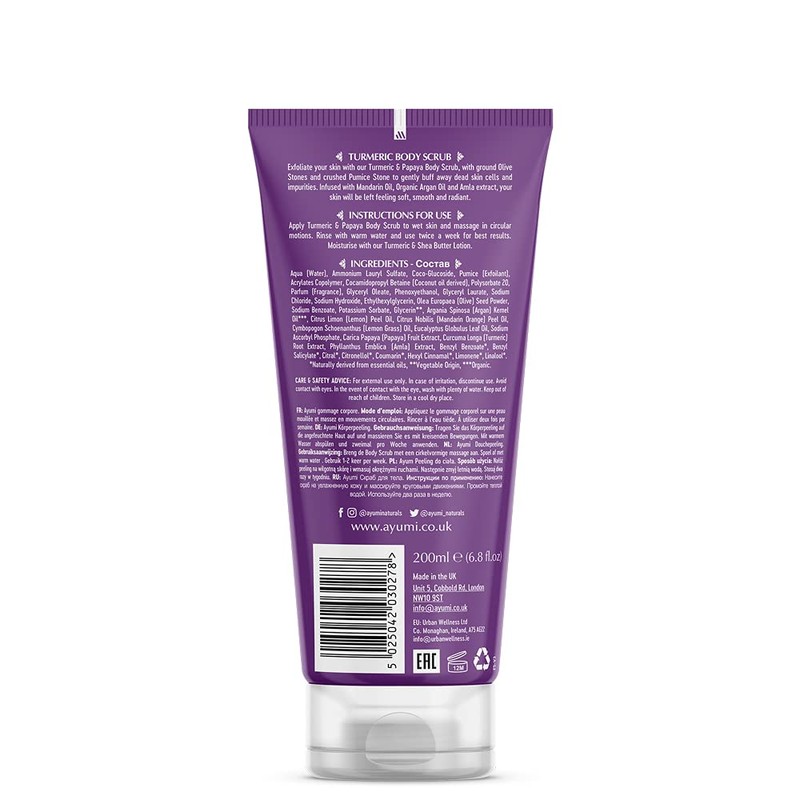 Ayumi Turmeric & Papaya Body Scrub, With Ground Olive Stones
