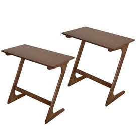 Tangkula Bamboo TV Tray Sofa Side Table, Z-Shaped Couch Table with 30” x 16” Tabletop, Space-Saving Snack Laptop Desk, Quick Assembly, End Table for Home, Office, Library (2, Brown)