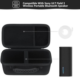 Supmay Hard Carrying Case for Sony ULT Field 3 Wireless Portable Bluetooth Speaker, Wireless Portable Speaker Protection Case with Mesh Pocket for Shoulder Strap, Charging Cables, Black