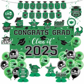 2025 Graduation Decorations Set- Class of 2025 Grad Party Decorations, Congrats Grad Banner, Backdrop, Grad Hanging Swirl, Balloons and Honeycomb Table Toppers, Graduation Party Supplies