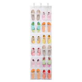 iMounTEK Over The Door Shoes Rack 24-Pocket Crystal Clear Organizer 6-Layer Hanging Storage Shelf for Shoes Slippers Small Toys Closet Cabinet Space Saver