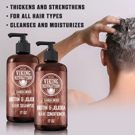Viking Revolution Sandalwood Shampoo and Conditioner Set with Biotin and Jojoba Oil - Natural Hair Shampoo and Hair Conditioner for Men with Vitamin B5 (17 Oz)