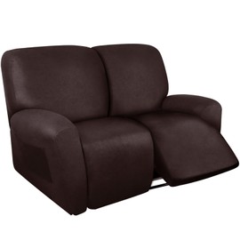 ANARACHON Loveseat Recliner Cover Leather Look Recliner Loveseat Covers Recliner Sofa Cover for 2 Seater Reclining Couch Spandex Fabric Washable 6 Pieces (2 Seater, 01 Chocolate)