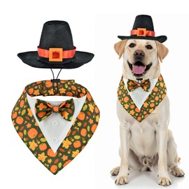 ShuRung Juego de disfraz de perro ajustable para el día de Acción de Gracias, con sombrero de peregrino negro, para el día de Acción de Gracias, para gatos, cachorros, perros, talla L