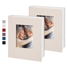 Remowith Photo Album 6 x 4,Slip-in Picture Albums,Linen Hardcover Picture Albums for Family Anniversary Baby Wedding 100 Pockets 2 Pack Beige