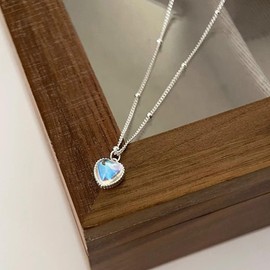 FUNYCHEN 925 Sterling Silver Dainty Moonstone Choker Necklaces for Women Cute Blue Crystal Chain Pendant Necklace Moonstone Jewelry New Beginnings Birthday Wedding Graduation Jewelry Gifts for Her(Silver A)
