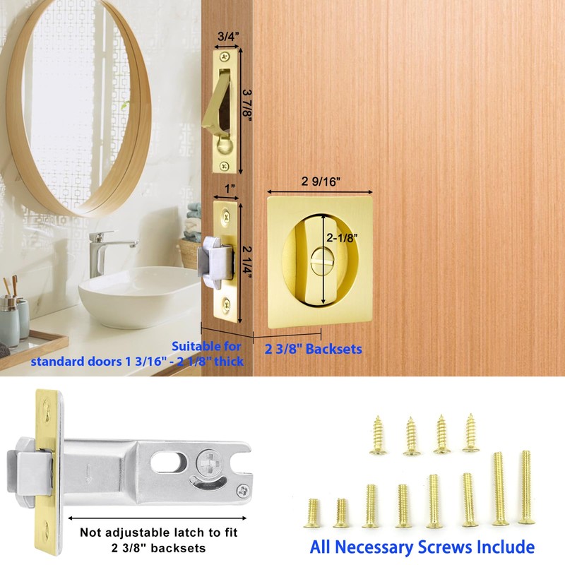 Dontay Pocket Door Lock and Pull, Privacy (Bed/Bath) Latch, Flush
