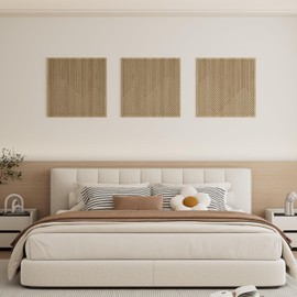 Yaofala 3 Pcs 23" x 23" Large Wood Mountain Wall Art, Modern Wooden Panel Mountain Wall Decor, Landscape Nature Abstract Line Minimalist Wall Art for Living Room Bedroom Study