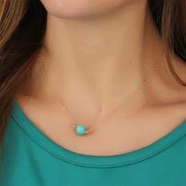 TseenYi Boho Turquoise Bead Necklace Choker Gold Gemstone Pendant Chain Necklace Minimal Necklaces Jewelry for women and Girls
