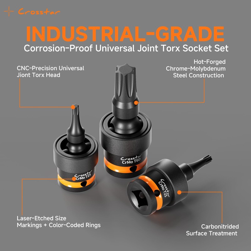 Crosstar 11PCs 3/8" & 1/2" Drive Impact Torx Swivel Socket