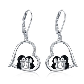YAFEINI Penguin Earrings 925 Sterling Silver Dangle Drop Penguin Earrings for Penguin Lovers Leverback Earrings Animal Jewelry for Women Friend Wife Christmas Gifts