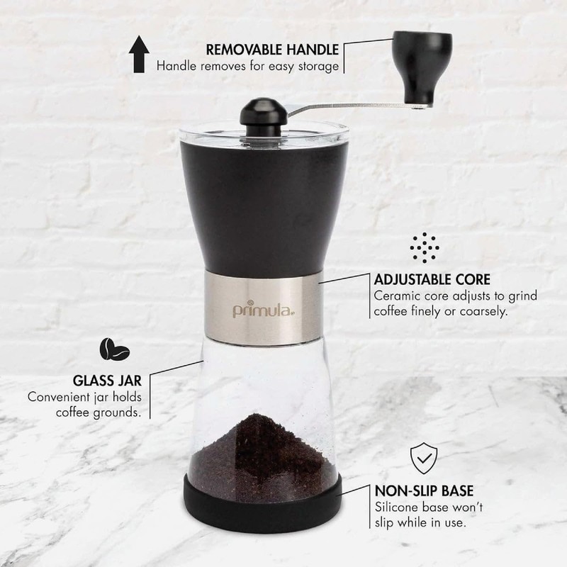 Primula Manual Adjustable Burr Coffee Grinder-Ceramic Mill & Brushed Stainless