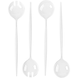 Bluesky Trading Novelty Servware White Plastic Serving Set - Includes: 2 Serving Spoons, 2 Serving Sporks - Chic Design, Pect for Parties, Events, Wedding, Entertaining, & Home Usage