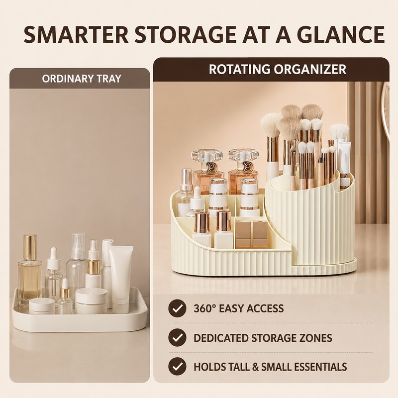360° Rotating Makeup Organizer with Brush Holder, Acrylic Vanity Cosmetic