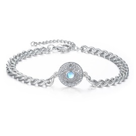 ZIPPICE Evil Eye Bracelet 925 Silver Vintage Bracelet Moonstone Bracelet for Women Lucky Protection Amulet Jewellery for Women, Sterling Silver, No Gemstone