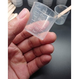 300 Pack 1oz/30ml Plastic Graduated Cups Transparent Scale Cups with 300 Pack Wooden Stirring Sticks for Mixing Paint, Stain, Epoxy, Resin