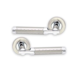 Layton Infinity Decor Solid Zamak Lever on Rose Two Tone Door Handle Set, Polished Chrome and Satin Nickel