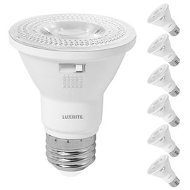 LUXRITE PAR20 LED Flood Light Bulb, 50W Equivalent, 5 Color Selectable 2700K-5000K, 550 Lumens, 7W, Dimmable LED Spotlight Bulb, Damp Rated, ETL Listed, E26 Base - Indoor Outdoor (6 Pack)