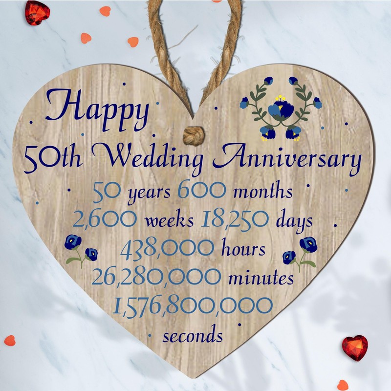 Pixie's Gift 50th Wedding Anniversary" Commemorative Wooden Heart Plaque –