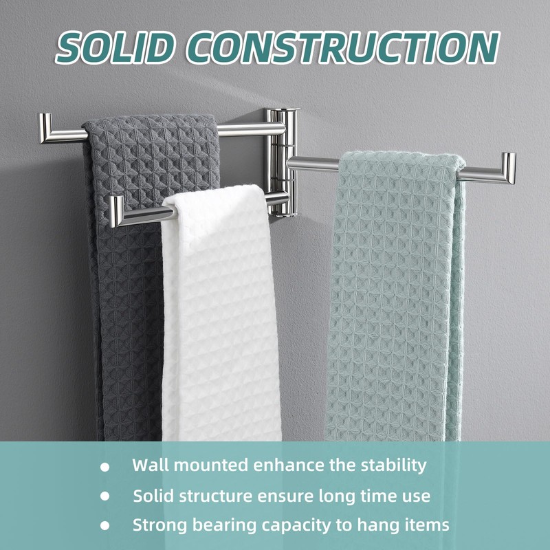 APLusee Polished Chrome Swivel Towel Bar, 304 Stainless Steel Foldable