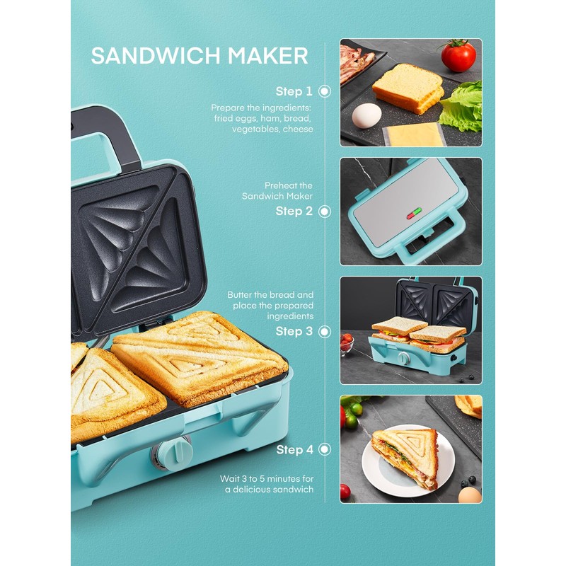 FOHERE Waffle Maker 3 in 1 Sandwich Maker 1200W Panini
