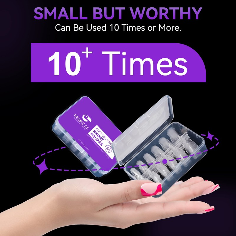 Gelike ec Short Square Soft Gel Nail Tip Kit, X