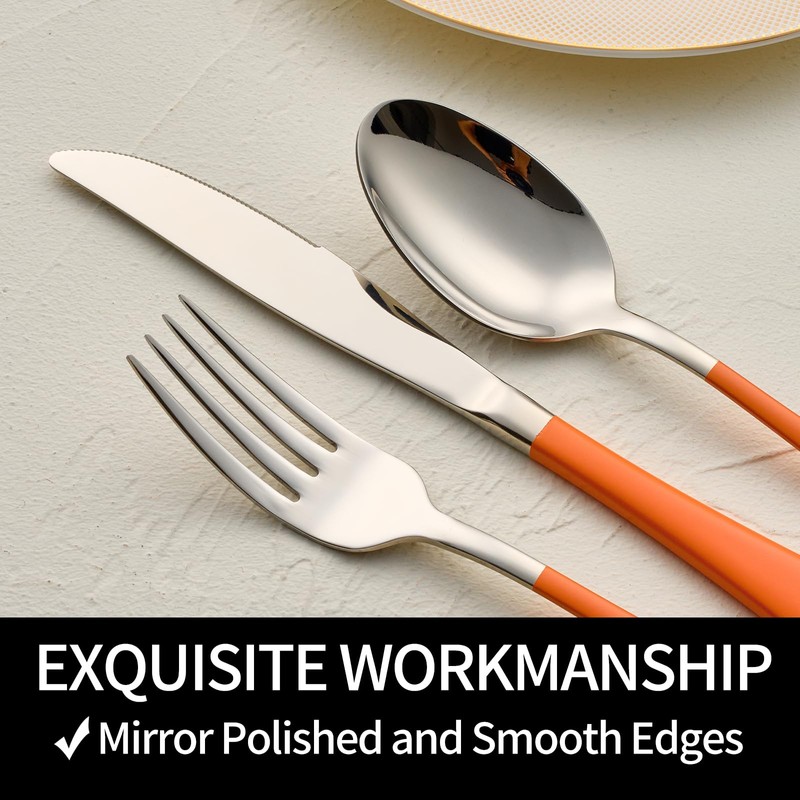 DINYWOW 20-Pieces Orange Silverware Sets for 4,Orange Handle Stainless Steel