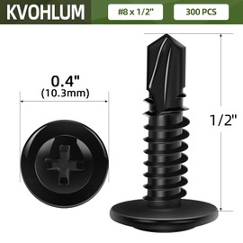 #8 x 1/2" (300 PCS) Black Fast Self Tapping Screws, Modified Truss Head Self Drilling Screw, Phillips Drive Sheet Metal Screws, Carbon Steel, Full Thread, Screwdriver Bit Included