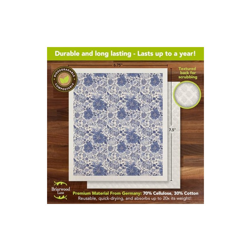 Briarwood Lane Blue and White Floral Swedish Dishcloth (2-Pack)