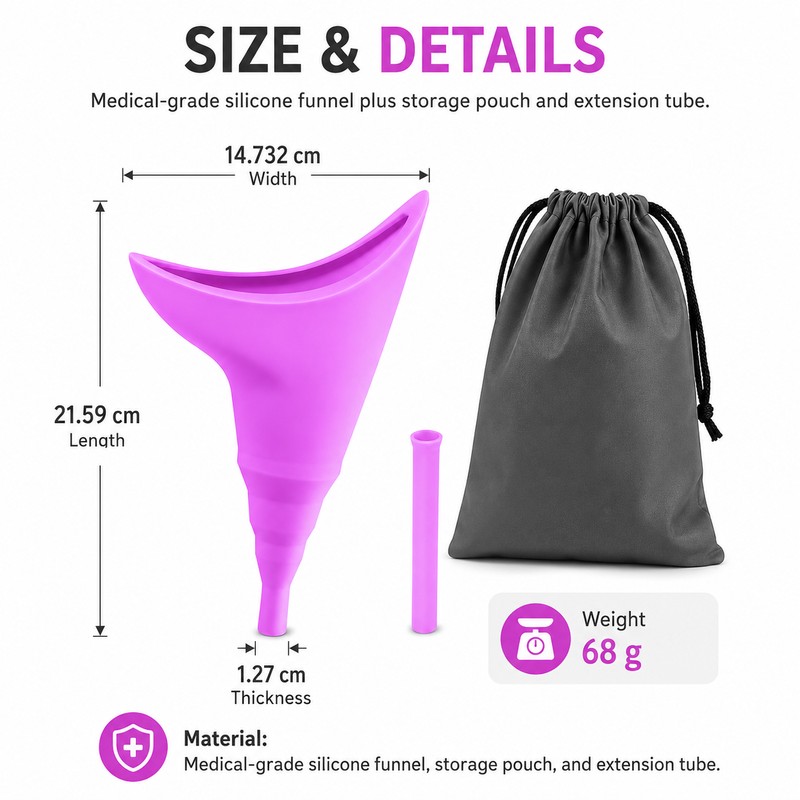 Portable Female Urinal for Outdoor Travel – Reusable Silicone Pee
