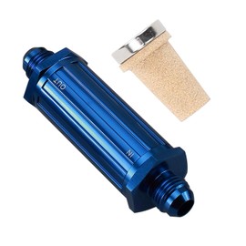 AC PERFORMANCE Blue Aluminum AN6 Billet Inlet Fuel Filter, In/Out -6 AN, 150 Micron Bronze Insert Element, Inline Fuel Filter Fitting Adapter, Full Length 92.68 mm