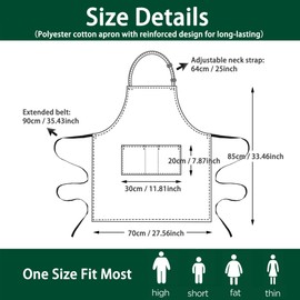 umboom 3 Pieces White Cooking Apron, Adjustable Kitchen Apron with 3 Pockets for Men Women, Catering Work Apron for Waiter, Boss, Hairdresser, Barista, Baking Bar (Polycotton - White)