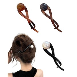 BPTRKOM Pack of 3 women's hair clips, elegant French pearl, for thin hair, elegant hair accessories, hair clip, updo accessories in black, grey, brown