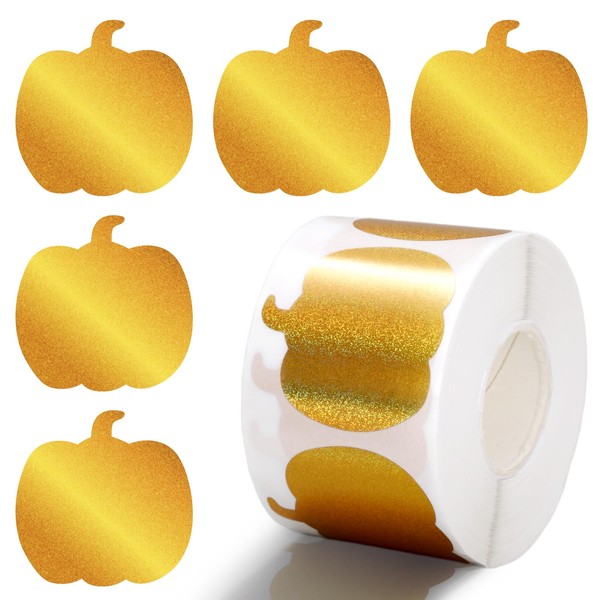 JarThenaAMCS 500Pcs Fall Stickers Roll Pumpkin Paper Decals Orange Holographic