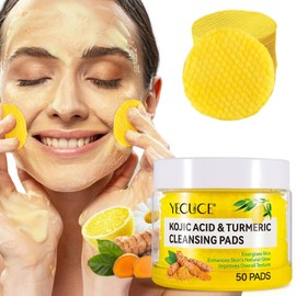 Turmeric Kojic Acid Cleansing Pads, 50Pcs Kojic Acid and Turmeric Cleansing Pads, Face Turmeric Kojic Acid Pads, Foaming Turmeric Exfoliating Pads, Turmeric Pads for Face Dark Spots, Gentle & Safe