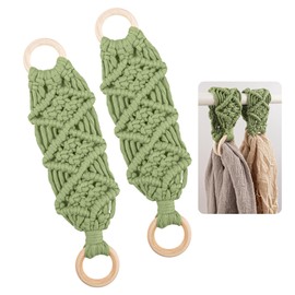 Framendino, 2 Pack Kitchen Crochet Towel Hanging Rings Macrame Dish Loop Holder for Bathroom Cabinets Oven Door Green