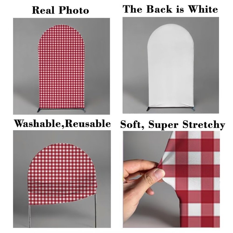 Aerdce Red and White Plaids Arch Backdrop Cover Strawberry Theme
