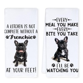 Qnhij Funny French Bulldog Kitchen Towels, Frenchie Gifts for Women Men, French Bulldog Lovers Gifts Decorative Hand Dish Tea Towels for Kitchen Dining Room, 16x24 Inch Set of 2