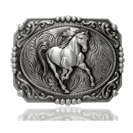 Moranse Religion Cross Cowboy Kneeling Prayer And Horse Design Belt Buckles (Nice Running Horse)