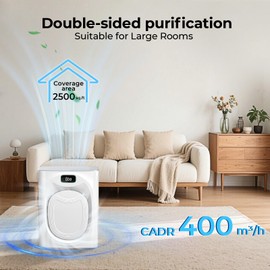 VENTISOL Pet Air Purifiers for Home Large Room up to 2500sq.ft, Air Purifier for Bedroom Double-Sided with 4 Washable H13 Filters, Air Cleaner for Pets Hair Allergies with PM2.5 Air Quality Monitor