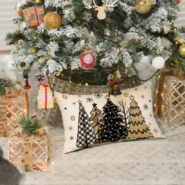 AVOIN colorlife Watercolor Brown and Black Christmas Trees Snowflake Throw Pillow Cover, 12 x 20 Inch Seasonal Winter Holiday Cushion Case Decoration for Sofa Couch