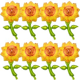 Finypa 8pcs Sunflower Yellow Sunflower Shaped Mylar Balloons Garland, 36 Inch, for Summer Hawaiian Luau, Wedding, Baby Shower Party Decorations