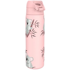 Ion8 Steel Water Bottle, 600 ml/20 oz, Leak Proof, Easy to Open, Secure Lock, Dishwasher Safe, Flip Cover, Fits Cup Holders, Carry Handle, Durable, Metal Water Bottle, Raised Print, Koalas Design