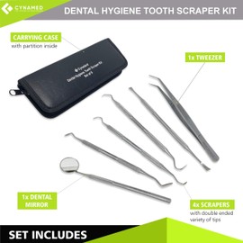 Cynamed Dental Tools Stainless Steel Dental Pick Dental Floss Dental Hygiene Tool Set Tooth Scraper Plaque Tartar Remover Dental Tweezers Gum Floss for Personal Oral Care & Pet Use