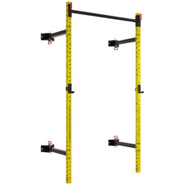 Soozier Wall Mounted Folding Squat Rack with Pull Up Bar, 1000 Pounds Capacity Power Rack, Adjustable Barbell Rack with J Hooks for Home Gym Full Body Workout, Yellow