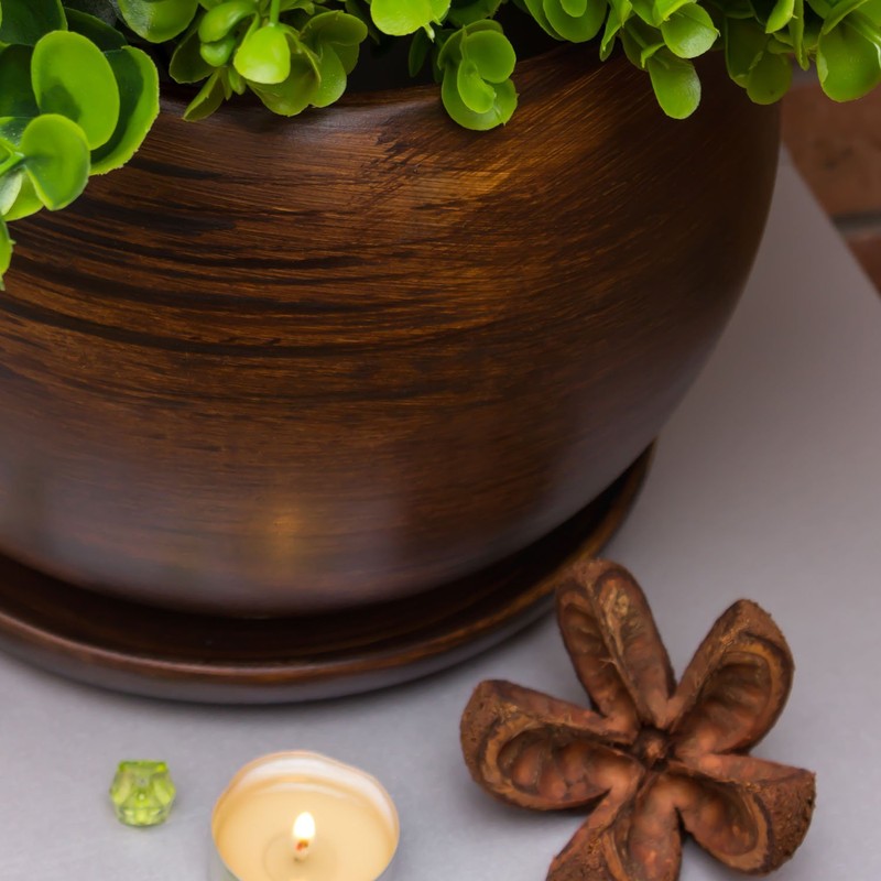 Ceramic Flower Pot Unique Sphere Hand-Painted Diameter 150 mm Brown